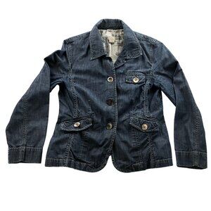 J. Jill Women Jean Jacket Small Petite Denim Blazer Classic Casual Button Up Y2K